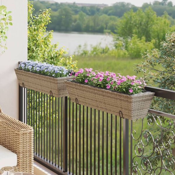 vidaXL Jardini&egrave;res avec crochets 2 pcs gris r&eacute;sine tress&eacute;e