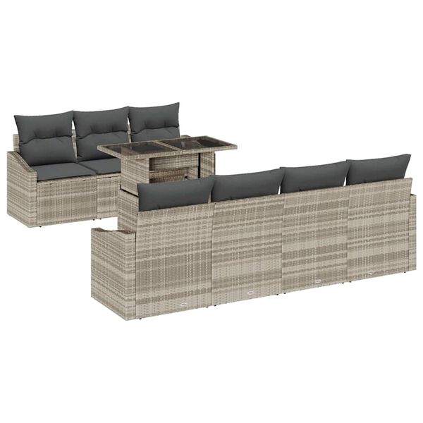 vidaXL Ensemble de canap&eacute; de jardin 8 pcs Gris clair polyrotin