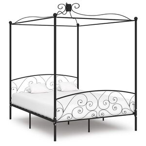 vidaXL Cadre de lit &agrave; baldaquin sans matelas noir m&eacute;tal 180x200 cm