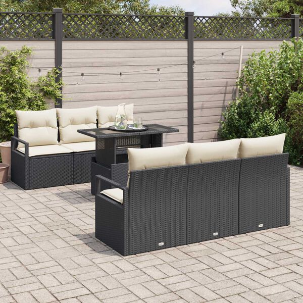 vidaXL Ensemble de canap&eacute; de jardin 7 pcs Noir et Cr&egrave;me polyrotin