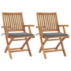 vidaXL Chaises pliantes (lot de 2) avec coussins gris, en teck massif