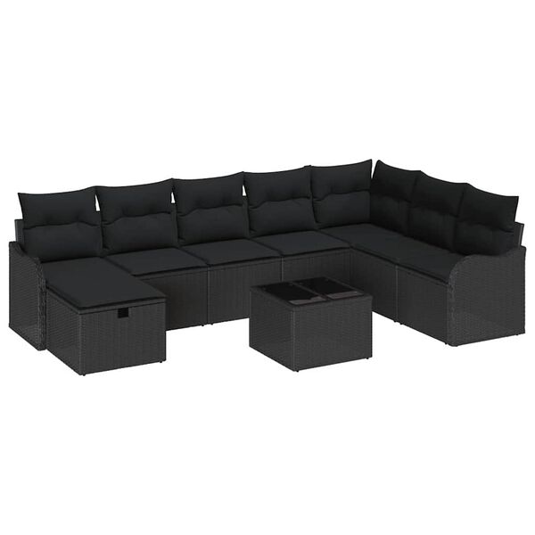 vidaXL Ensemble de canap&eacute; de jardin avec coussin 9 pcs Noir Poly rotin