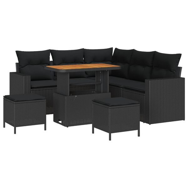 vidaXL Ensemble de canap&eacute; de jardin 8 pcs Noir polyrotin