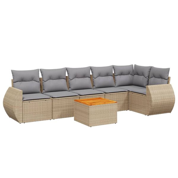 vidaXL Salon de jardin avec coussins 7 pcs beige r&eacute;sine tress&eacute;e