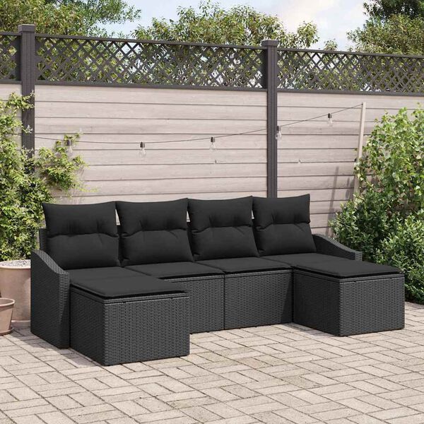 vidaXL Ensemble de salle à manger pour jardin avec coussin 6 pcs Noir