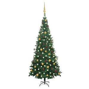 vidaXL Arbre de No&euml;l artificiel pr&eacute;-&eacute;clair&eacute; et boules L 240 cm vert