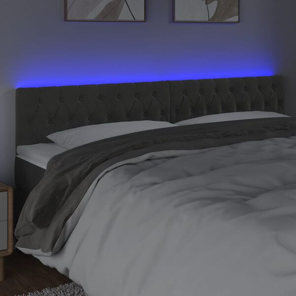 vidaXL Tête de lit à LED Gris foncé 200x7x78/88 cm Velours