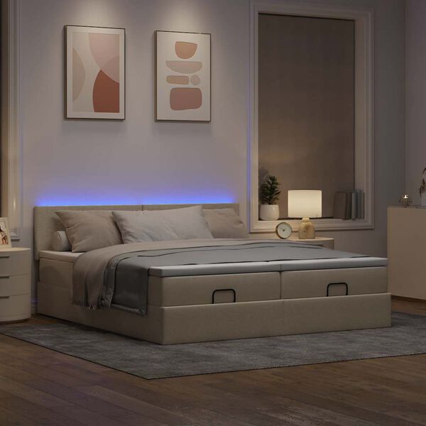 VidaXL Cadre de lit ottoman avec matelas cr&egrave;me 160x200 cm tissu