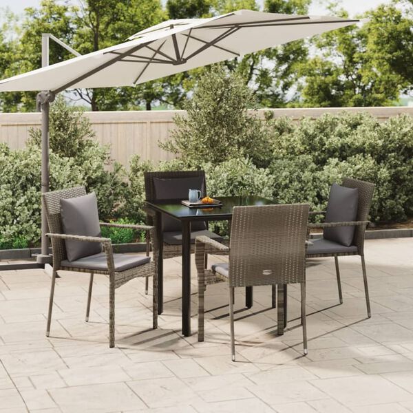 vidaXL Ensemble &agrave; manger de jardin coussins 5 pcs noir et gris