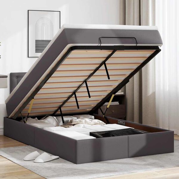 VidaXL Lit ottoman avec matelas & LED gris 120x190cm similicuir