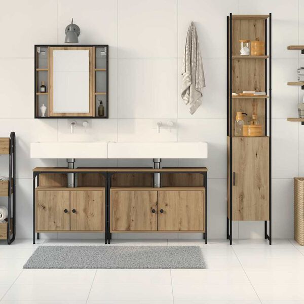 vidaXL Ensemble de mobilier de salle de bain 4 pcs Ch&ecirc;ne artisanal