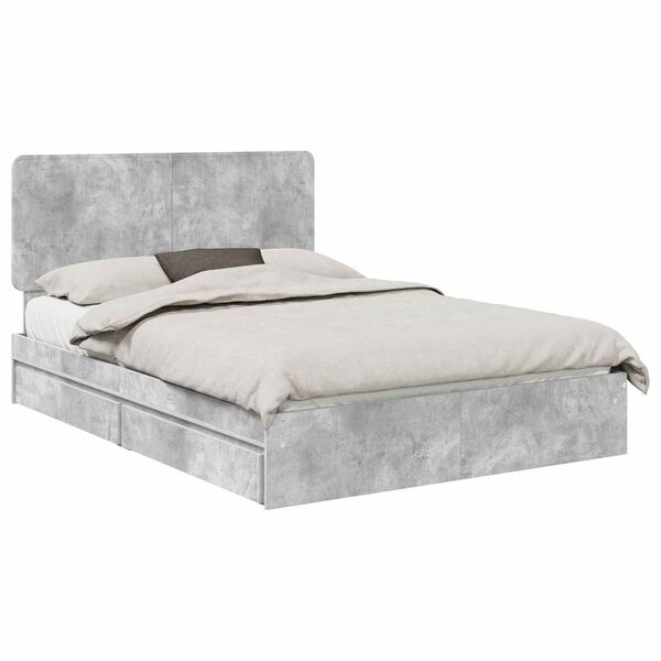 vidaXL Lit de Rangement Gris b&eacute;ton 140 x 190 cm Bois d'ing&eacute;nierie