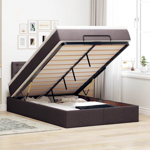 vidaXL Lit ottoman avec matelas marron fonc&eacute; 120x200 cm tissu