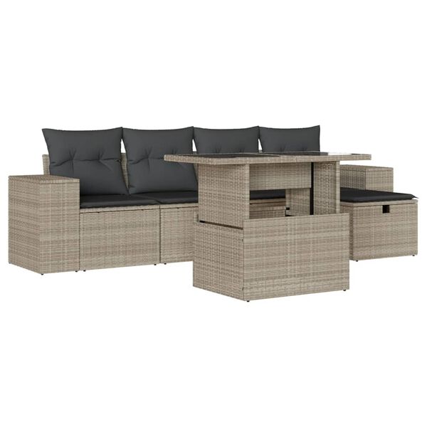 vidaXL Salon de jardin 6 pcs avec coussins gris clair r&eacute;sine tress&eacute;e