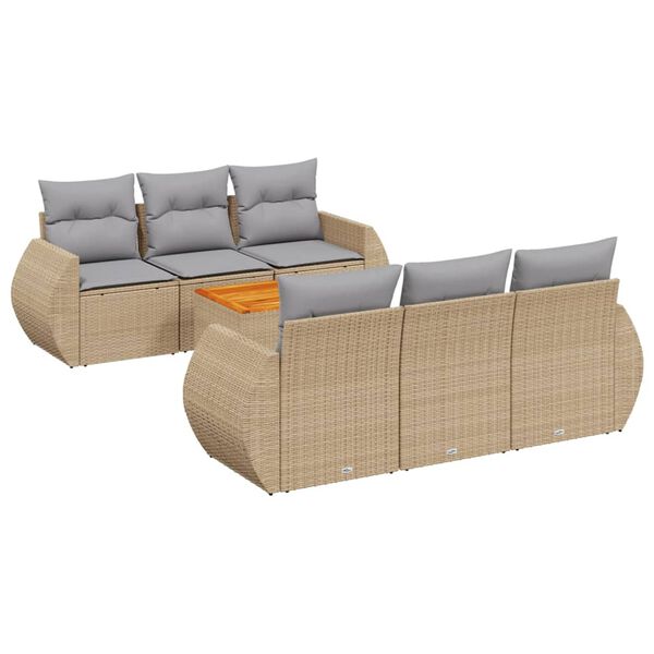 vidaXL Salon de jardin avec coussins 7 pcs beige r&eacute;sine tress&eacute;e
