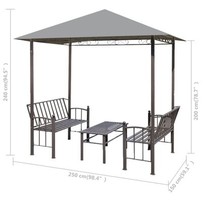 vidaXL Chapiteau de jardin avec table et bancs 2,5x1,5x2,4m Anthracite