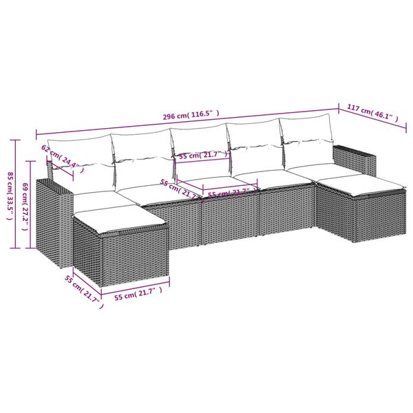 vidaXL Salon de jardin avec coussins 7 pcs gris clair r&eacute;sine tress&eacute;e