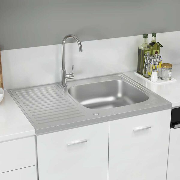 vidaXL Jeu d'&eacute;vier de cuisine et &eacute;gouttoir argent&eacute; 800x600x155 mm inox