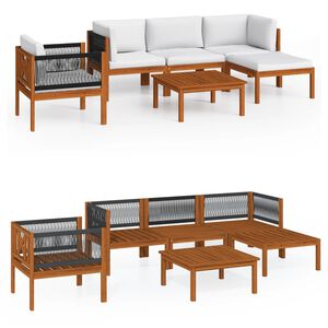 vidaXL Salon de jardin 6 pi&egrave;ces avec coussins, bois d'acacia cr&egrave;me et corde
