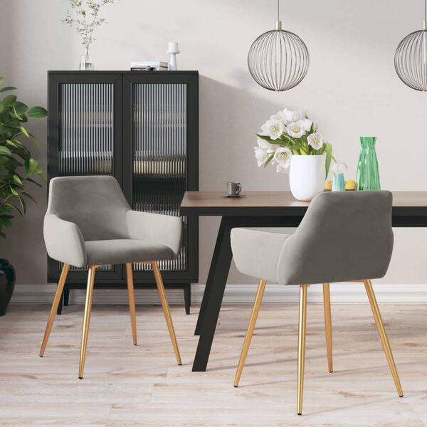 vidaXL Chaises &agrave; manger lot de 2 Gris clair Velours