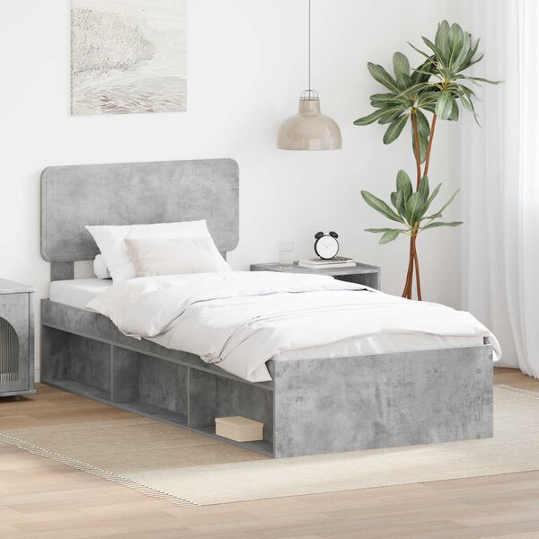 vidaXL Cadre de lit Gris B&eacute;ton 100 x 200 cm Pin massif
