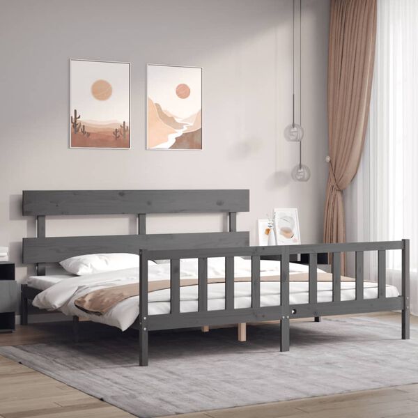 vidaXL Cadre de lit sans matelas gris 200x200 cm bois massif de pin