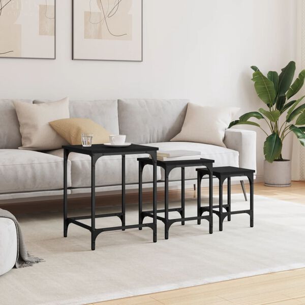 vidaXL Tables basses gigognes 3 pcs noir bois d'ing&eacute;nierie