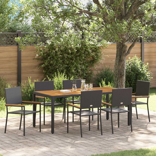 vidaXL Ensemble de salle &agrave; manger pour jardin 7 pcs Noir polyrotin