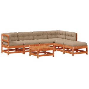 vidaXL Ensemble de salon de jardin 7 pc Brun cire Bois de pin massif