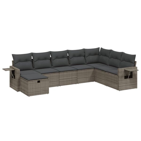 vidaXL Salon de jardin 8 pcs avec coussins gris r&eacute;sine tress&eacute;e
