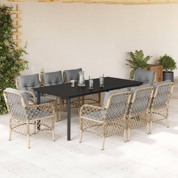 vidaXL Ensemble &agrave; manger de jardin et coussins 9 pcs m&eacute;lange beige