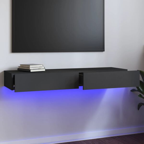 vidaXL Meuble TV avec lumi&egrave;res LED Gris 120x35x15,5 cm