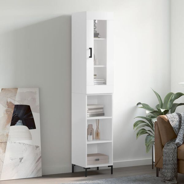 vidaXL Buffet haut Blanc 34,5x34x180 cm Bois d'ing&eacute;nierie