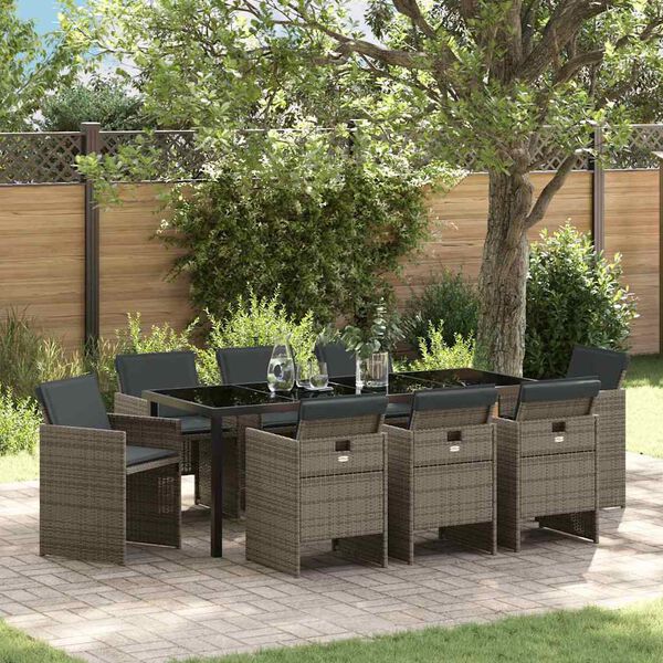 vidaXL Ensemble de salle &agrave; manger pour jardin 9 pcs Gris polyrotin