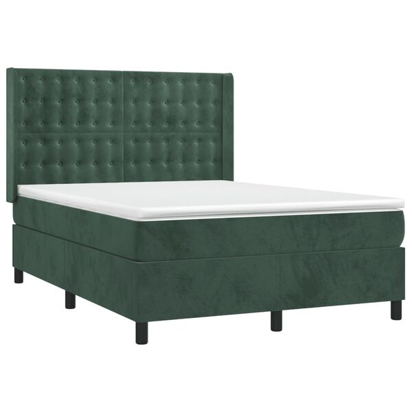 vidaXL Sommier &agrave; lattes de lit et matelas Vert fonc&eacute; 140x190cm Velours