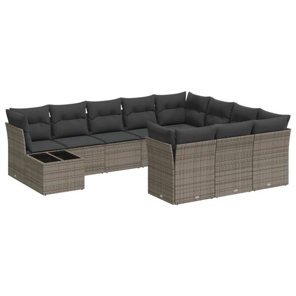 vidaXL Salon de jardin 11 pcs avec coussins gris r&eacute;sine tress&eacute;e