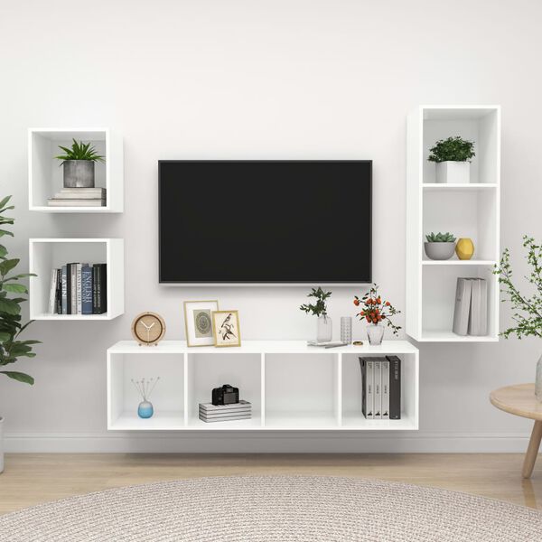 vidaXL Ensemble de meuble TV 4 pcs Blanc Bois d'ingénierie