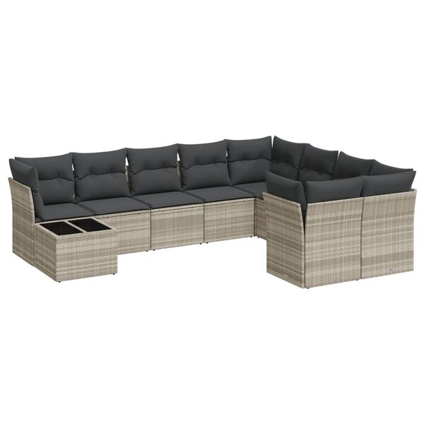 vidaXL Salon de jardin avec coussins 10 pcs gris clair r&eacute;sine tress&eacute;e