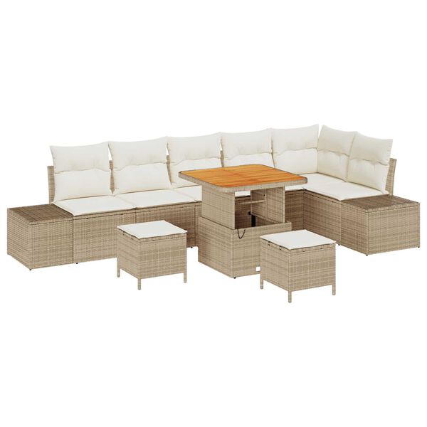 vidaXL Ensemble de canap&eacute; de jardin 9 pcs Beige Poly rotin
