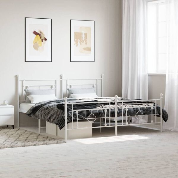 vidaXL Cadre de lit m&eacute;tal sans matelas et pied de lit blanc 183x213 cm