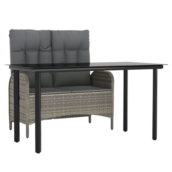 vidaXL Ensemble &agrave; manger jardin et coussins 2 pcs gris rotin
