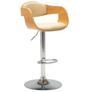 vidaXL Tabouret de bar Cr&egrave;me Bois courb&eacute; et similicuir