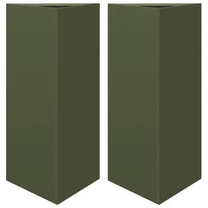 vidaXL Jardini&egrave;res 2 pcs vert olive triangulaire 40x34,5x75 cm acier