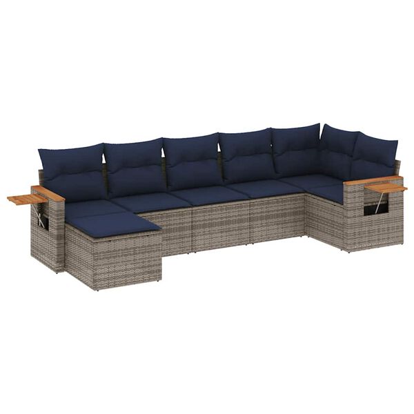 vidaXL Salon de jardin 7 pcs avec coussins gris r&eacute;sine tress&eacute;e