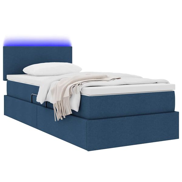 vidaXL Lit avec rangement et LED avec matelas Bleu 90 x 190 cm tissu