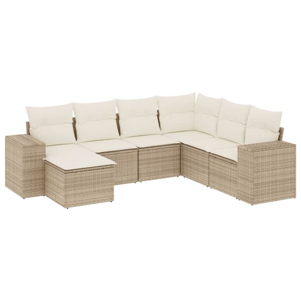 vidaXL Salon de jardin avec coussins 7 pcs beige r&eacute;sine tress&eacute;e