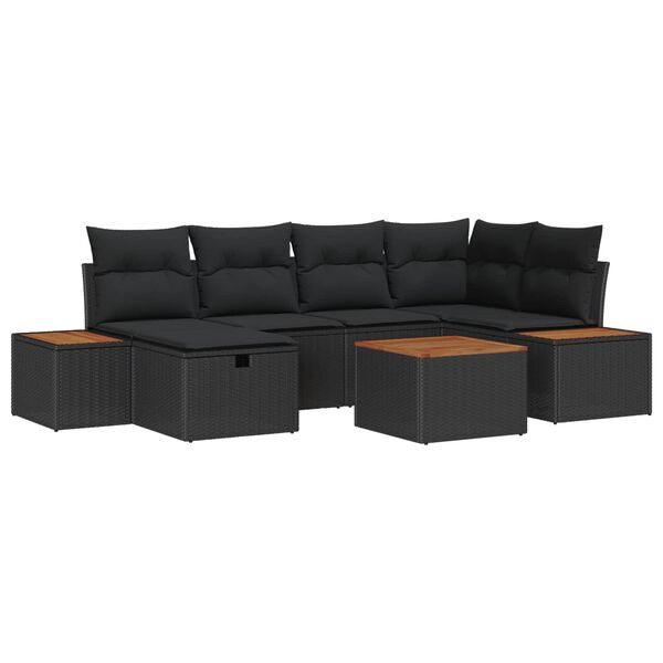 vidaXL Ensemble de canap&eacute; de jardin avec coussin 7 pcs Noir polyrotin