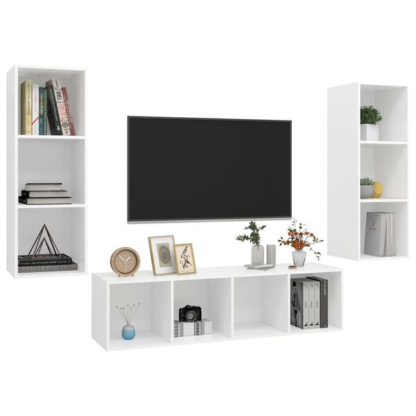 vidaXL Ensemble de meuble TV 3 pcs Blanc Bois d'ingénierie