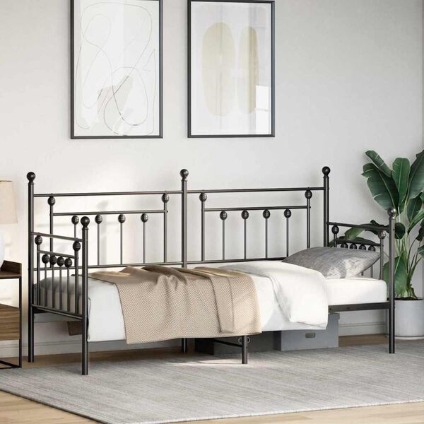 vidaXL Cadre de lit de jour avec t&ecirc;te de lit Noir 75 x 190 cm Acier