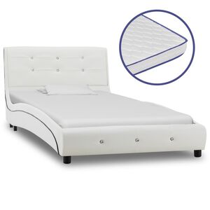 vidaXL Lit avec matelas &agrave; m&eacute;moire de forme Blanc Similicuir 90x200 cm